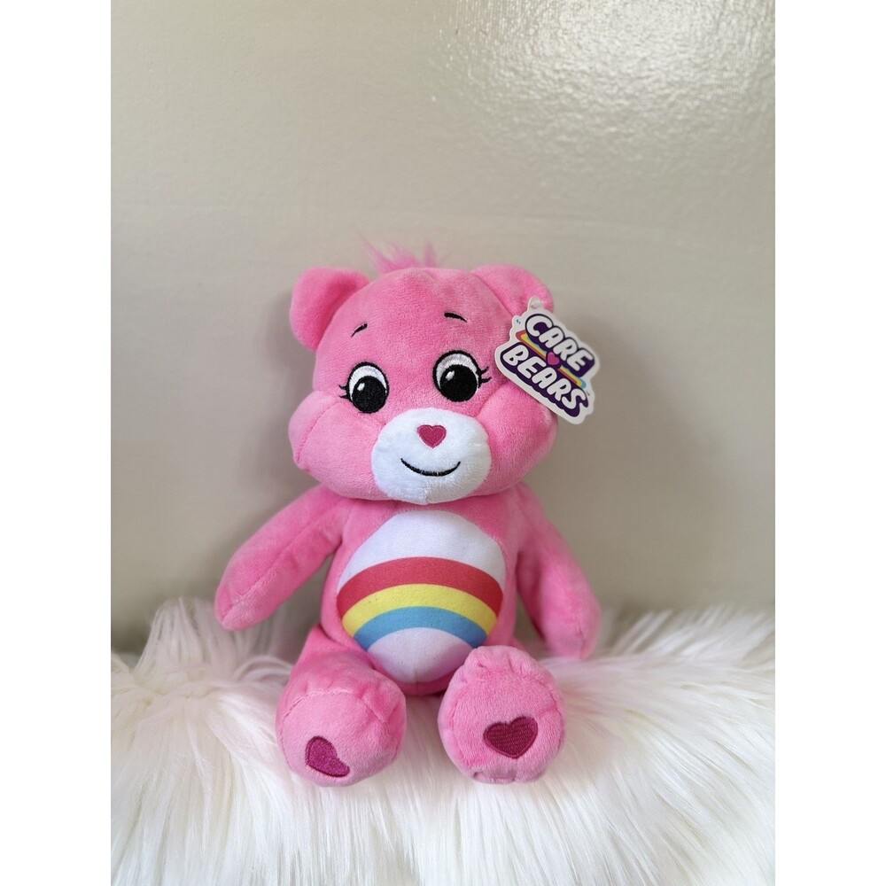 Care Bears Cheer Bear Pink Plush Bear Rainbow Belly Badge w/ Hang Tag